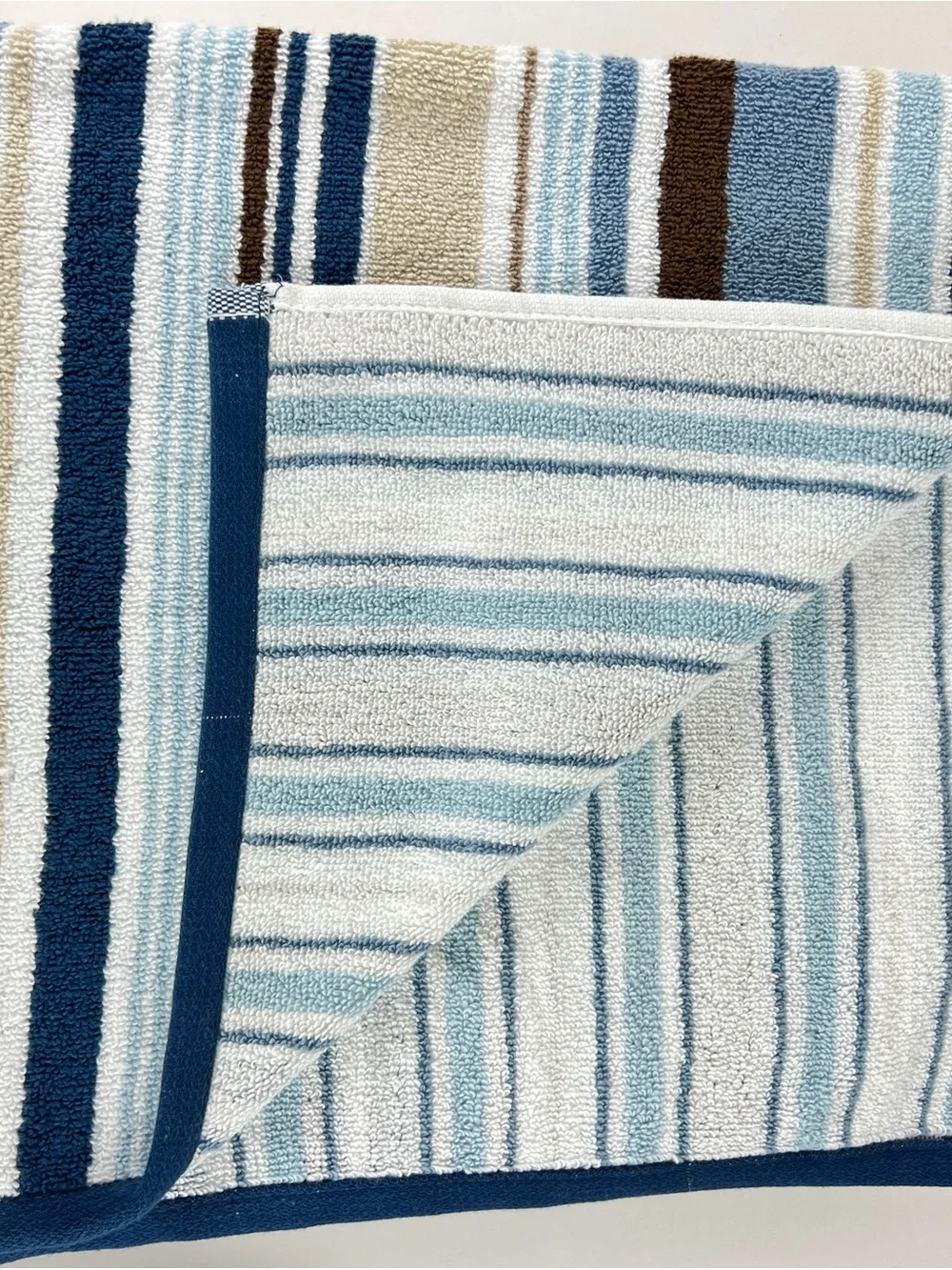 Tommy Bahama Towel Set Blue Brown Cream White Coastal Stripe Cotton 8 Pc NEW